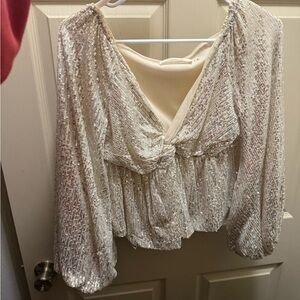 Mustard Seed Sequin Blouse in Cream